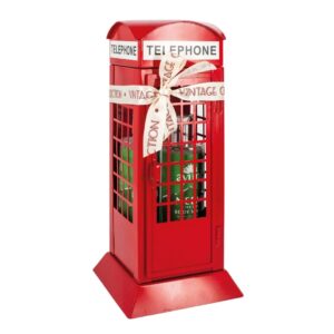 zestaw kosmetyków ayumi z drzewem herbacianym w metalowej budce telefonicznej londyńskiej w kolorze czerwonym przedstawiony na białym tle