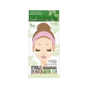 look at me płatki pod oczy 5 par z zieloną herbatą w zielonym opakowaniu przedstawione na białym tle