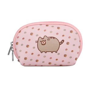 pusheen różowa kosmetyczka z wizerunkiem kotki pusheen na środku z pączkami w tle zapinana na 2 suwaki