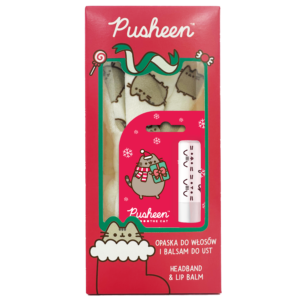 Pusheen zestaw świąteczny czerwony opaska pusheen + balsam do ust