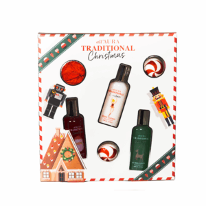 Zestaw kosmetyków świątecznych AURA Christmas – żel, balsam, płyn, kule, myjka