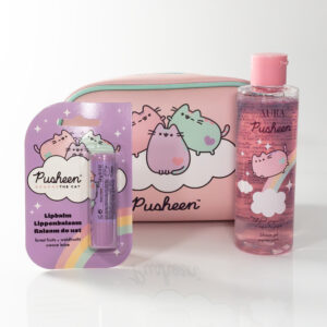 PUSHEEN Zestaw kosmetyczny – Kosmetyczka + Żel pod prysznic papaya + Balsam do ust 💜 Prezent dla dziewczynki
