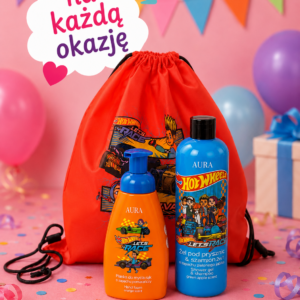 Hot Wheels Zestaw Prezentowy dla Chłopca, Worek + Żel 500 ml + Pianka 200 ml, Prezent na Każdą Okazję