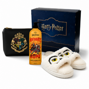 HARRY POTTER Zestaw Upominkowy HOGWARTS  Kapcie Hedwiga + Kosmetyczka + Żel pod Prysznic i Szampon 400 ml – Magiczny Prezent dla Fana