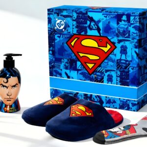 Superman Zestaw Upominkowy z Kapciami i Skarpetami – Prezent dla Mężczyzny, Fanów Komiksów i Super bohaterów