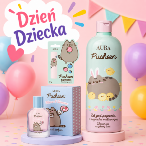 PUSHEEN Zestaw Prezentowy na Dzień Dziecka – Perfumy 50 ml, Pomadka, Żel pod Prysznic 500 ml 