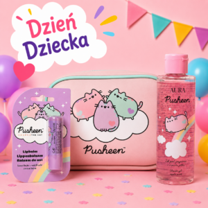 PUSHEEN Zestaw kosmetyczny – Kosmetyczka  Żel pod prysznic papaya  Balsam do ust