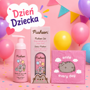 PUSHEEN Zestaw Kosmetyczny – Pianka do Mycia Ciała + Ręczniczek „Smile Every Day” 